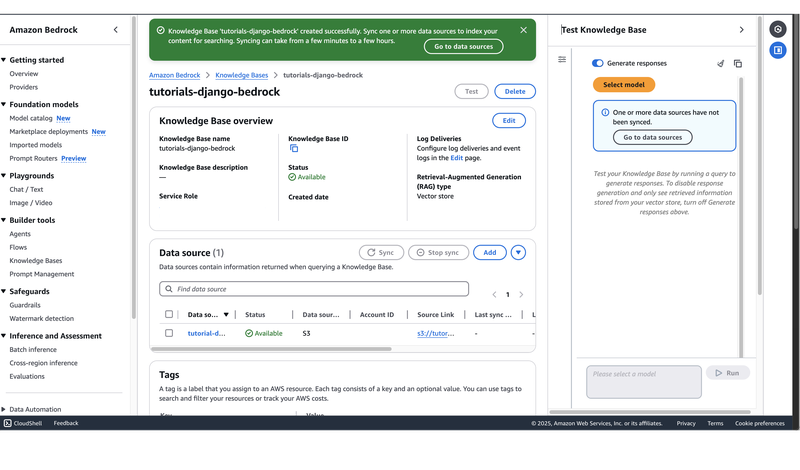 Bedrock Knowledge Base successfully created