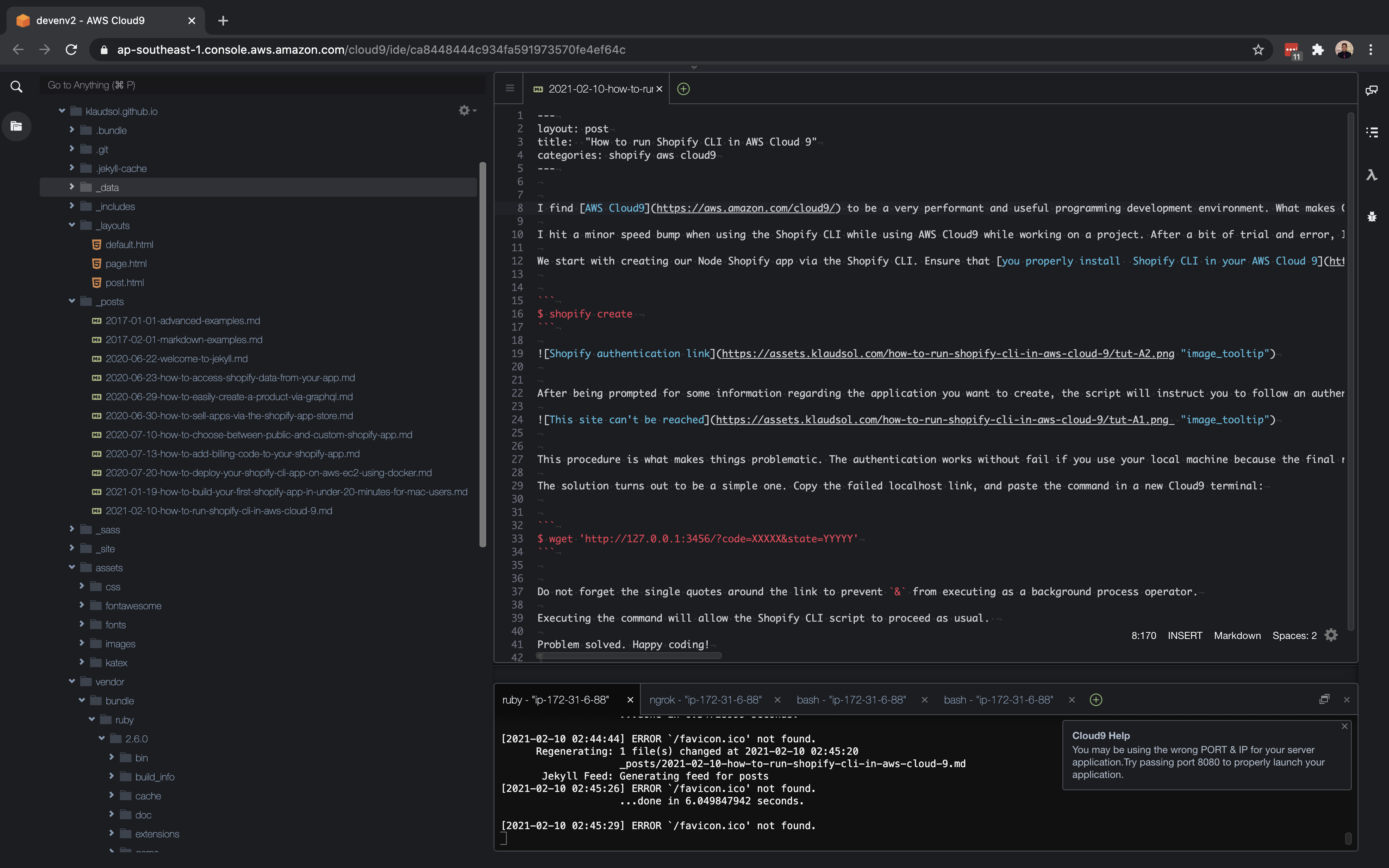 How to run Shopify CLI in AWS Cloud 9